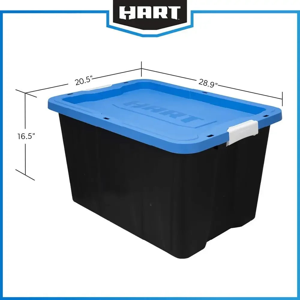 Set of 4 Black Heavy Duty 27 Gallon Stackable Storage Bins with Latching Handles