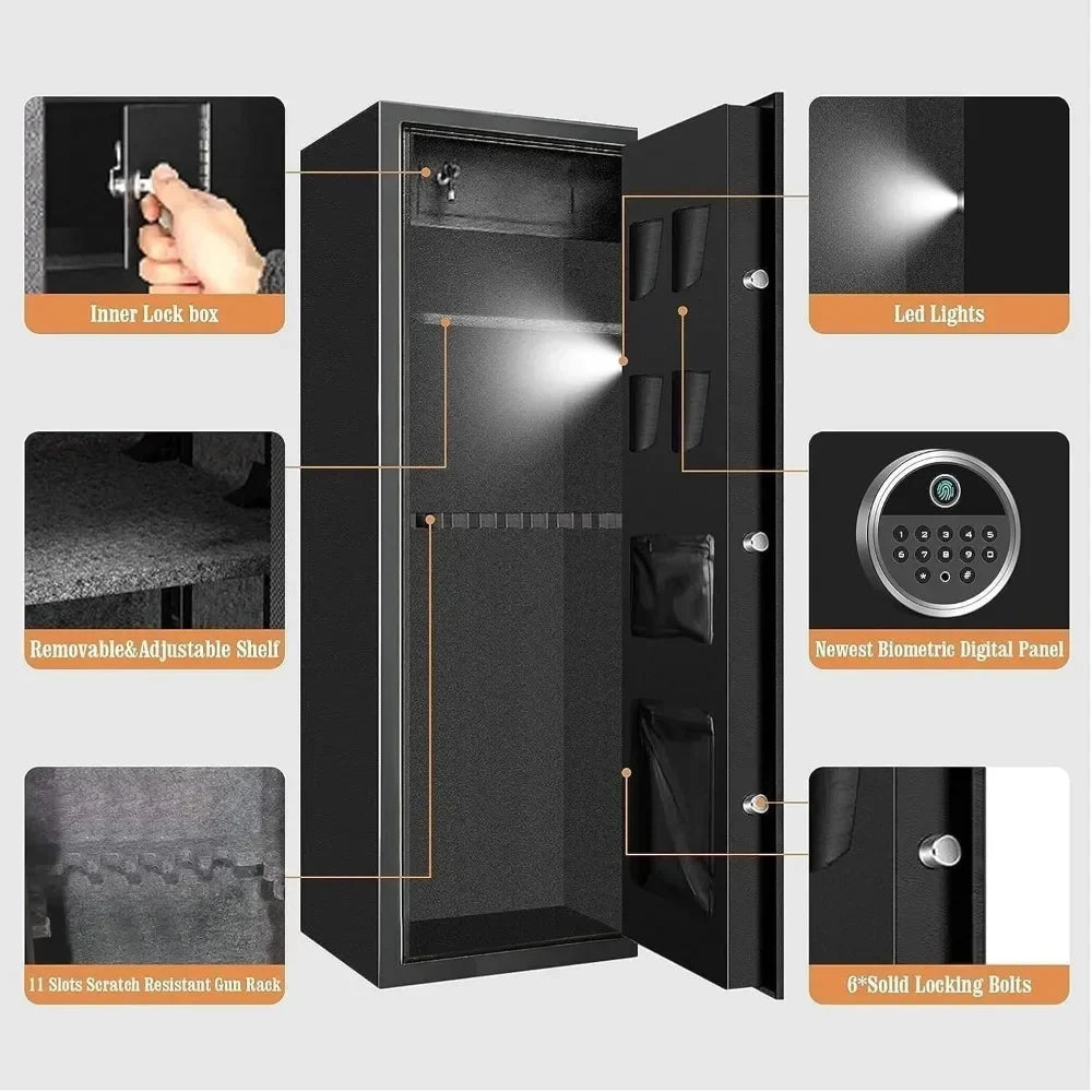 7-8 Fireproof Biometric Gun Safe Heavy Duty Anti-Theft Long Rifle And Pistol Storage Case for Home Security