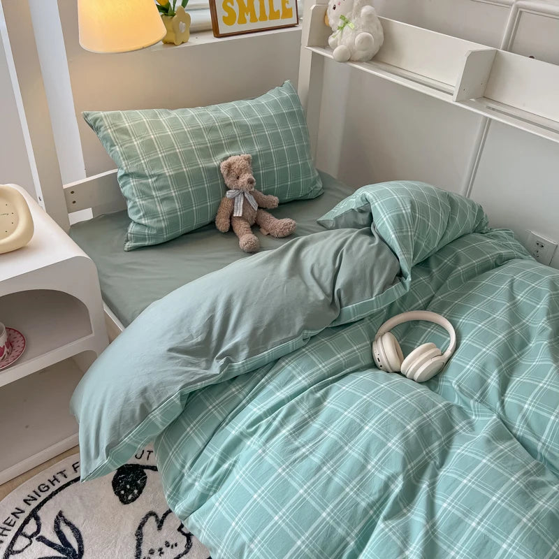 Wash Cotton Bedding Set Duvet Cover Pillowcases Bed Sheet Set Soft Comforter Cover Bed Linens Set Queen King Size Nordic Style