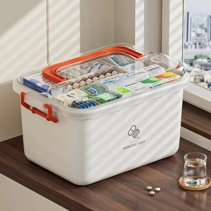 Portable Medicine Box Large Capacity Home First Aid Medical Kit Family Emergency Medicine Box with Multi-layer Drug Storage Cas