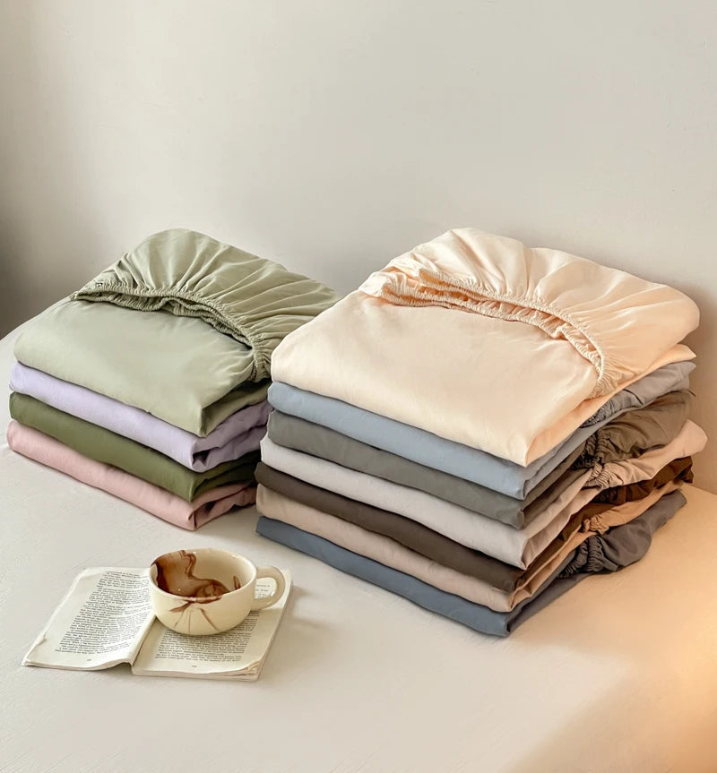 New Cotton Brushed Simple Plain Bed Fitted Sheet 1pc/sets 90/120/150/180/220cm machine washable