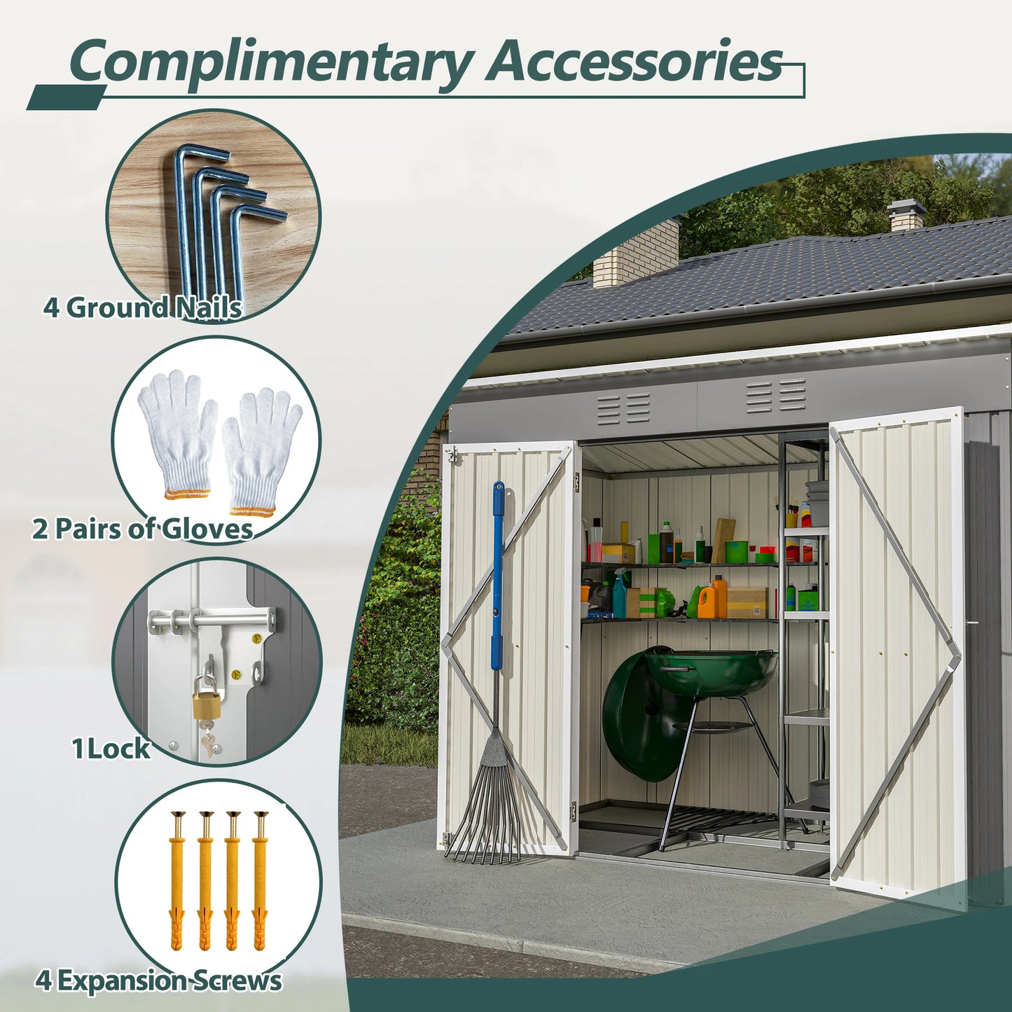LZBEITEM 4' x 8' Metal Outdoor Storage Shed, Lean to Storage Shed, Garden Tool Storage House with Lockable Door and 2 Air Vents