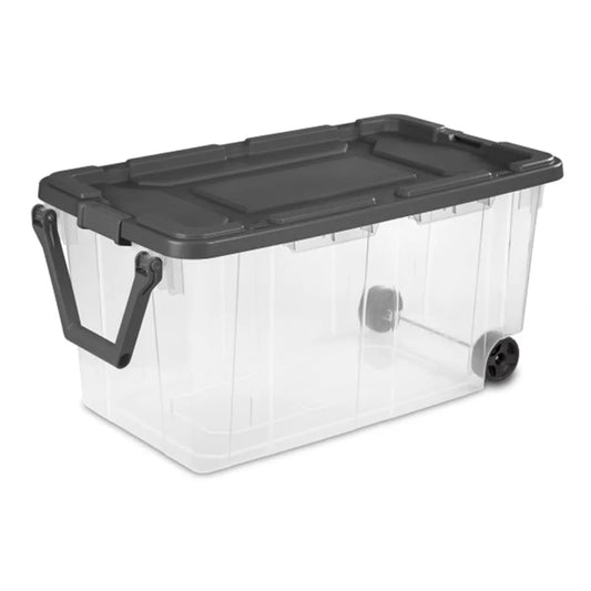 160 Quart Plastic Stacker Box, Lidded Storage Bin Container for Home and Garage Organizing, Shoes, Tools