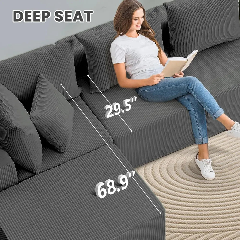 Cloud Sectional Couch,Modular Sectional Sofa with Deep Seat with Ottoman,Comfort L-Shaped Sofa with 7PCS Pillows,Modern Upholste