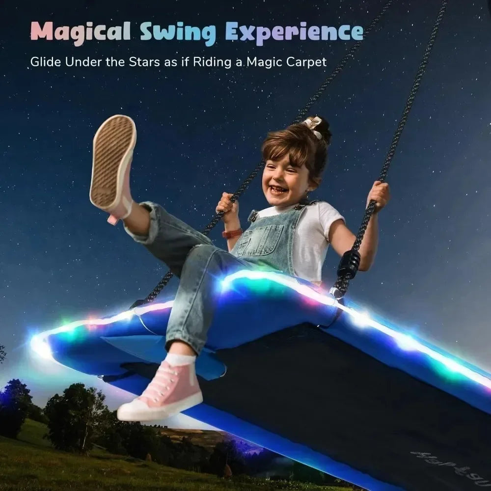 60 inch Platform Tree Swing w/LED Light, Large Outdoor Swing for Kids&Adult, Waterproof 900D Oxford Fabric, 9.8 FT Hanging Strap