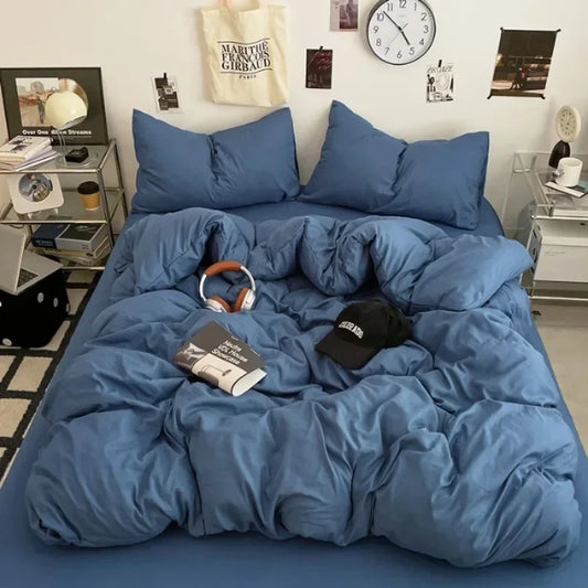 2025 new class A can sleep naked washed cotton solid color sheets student dormitory simple double-spell four-piece bedding