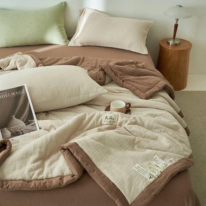 Class A fiber double-layer yarn soybean fiber summer quilt 4-piece set wrinkled yarn air conditioner quilt thin washable quilt