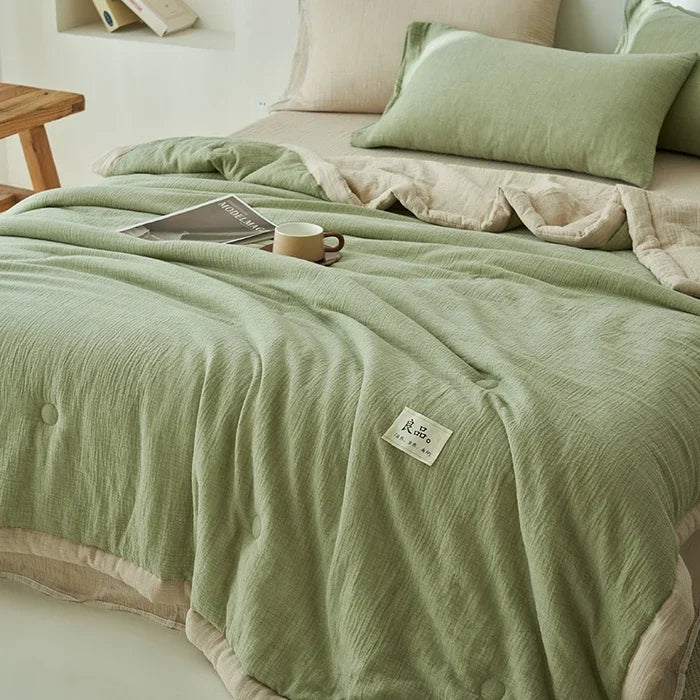 Class A fiber double-layer yarn soybean fiber summer quilt 4-piece set wrinkled yarn air conditioner quilt thin washable quilt