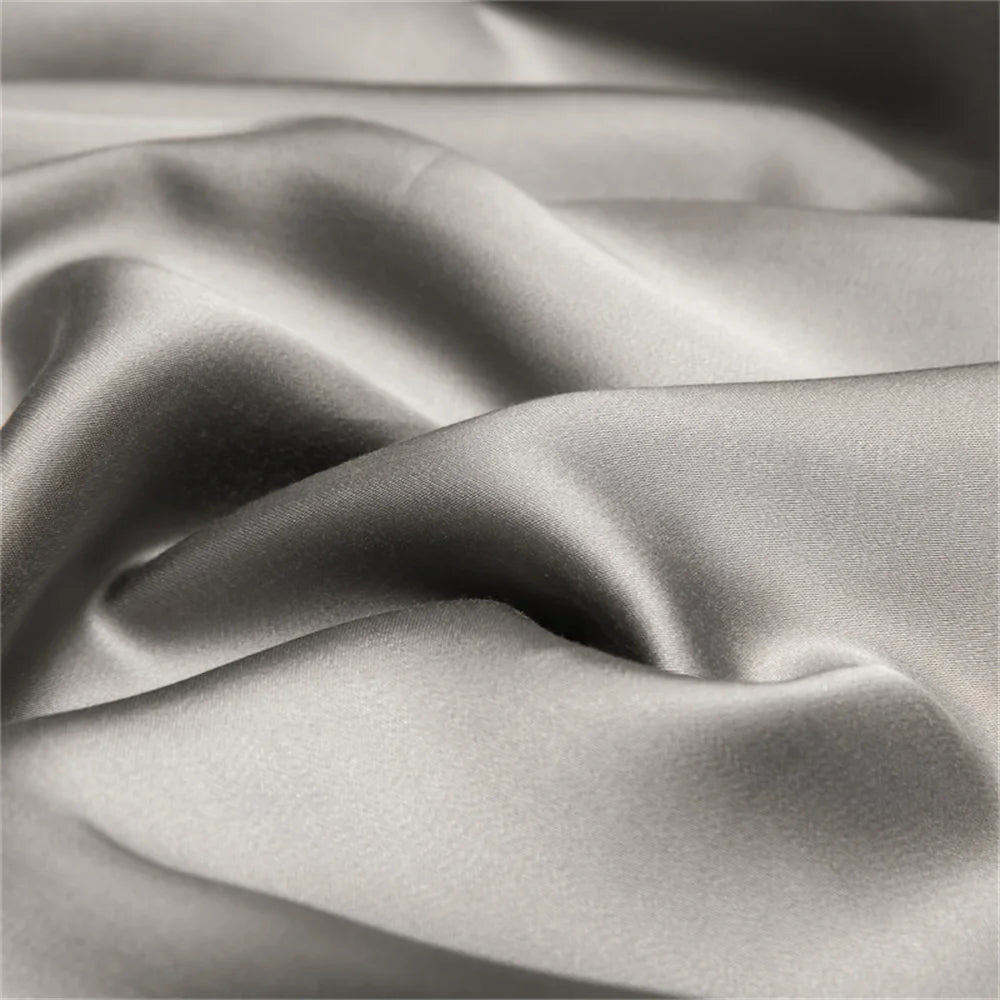 Lofuka Luxury Dark Gray 100% Pure Silk Bedding Set Beauty Double Queen King Quilt Cover Flat Sheet Pillowcase For Healthy Sleep