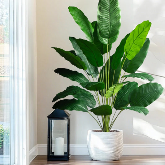 66-125cm 24 Leaf Large Tropical Palm Tree Fake Banana Plant Leaves Real Touch Strelitzia Reginae Plastic Plant for Home Garden