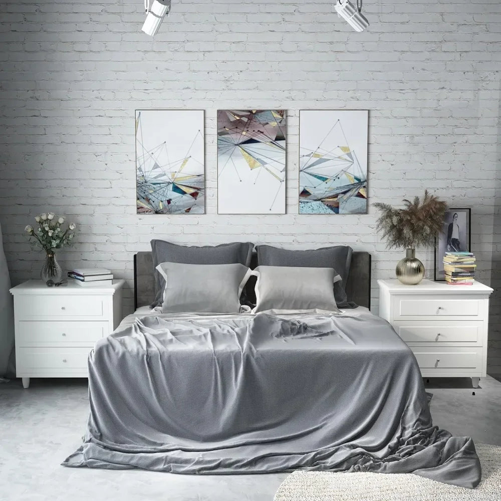 3 Drawers Nightstand, with Wood Legs,Modern White Drawers Dresser Bedside Nightstand,Ideal for Bedroom,Living Room