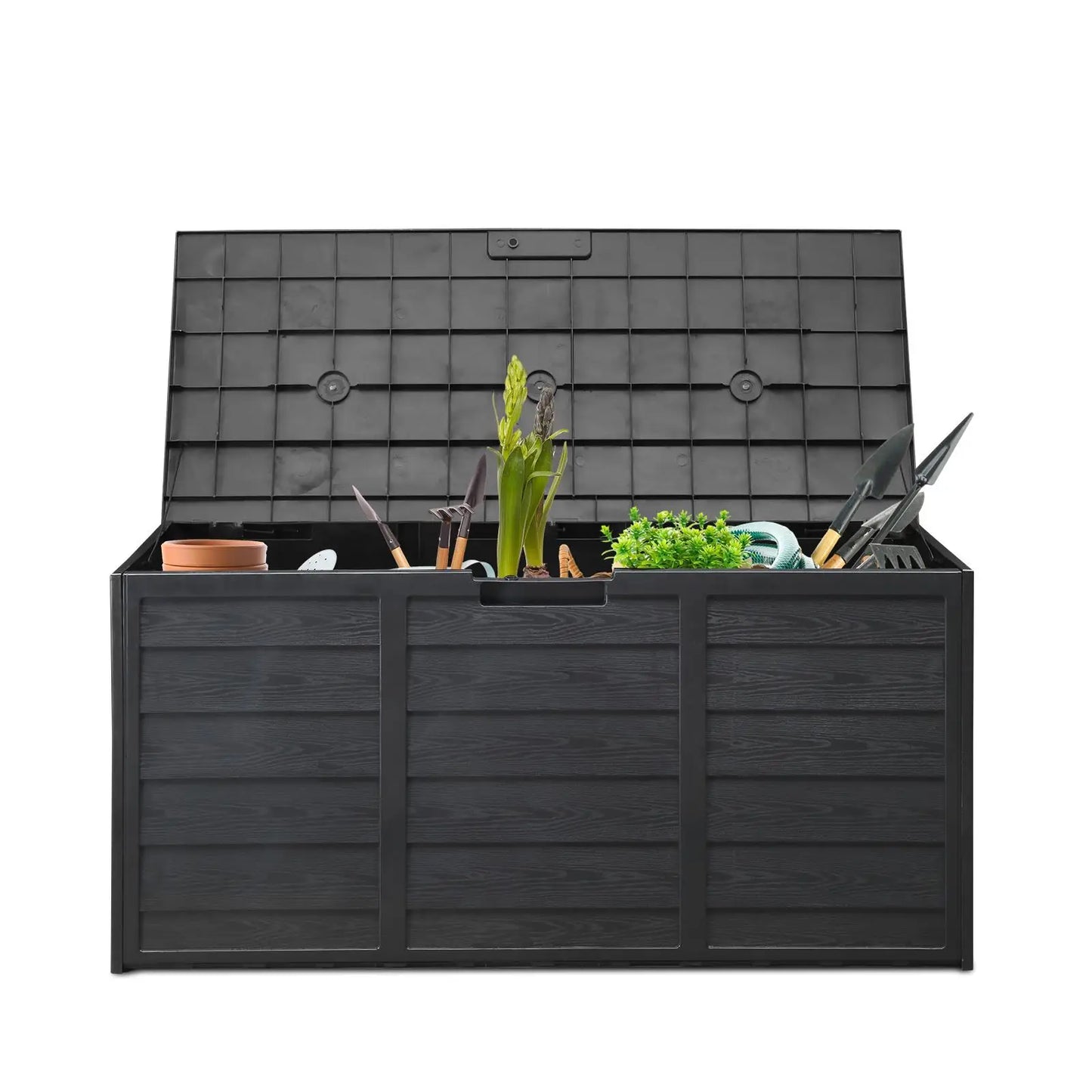 75 Gallon 280L Outdoor Plastic Storage Deck Box Chest for Garden Tools, Cushions & Toys - Lockable Black Seat