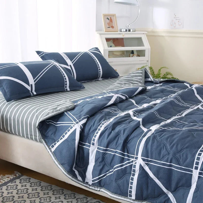 Soft Skin Friendly Summer Quilt Set or Single Quilts Lightweight Breathable Thin Comforter Sets Washable Single Double Blanket