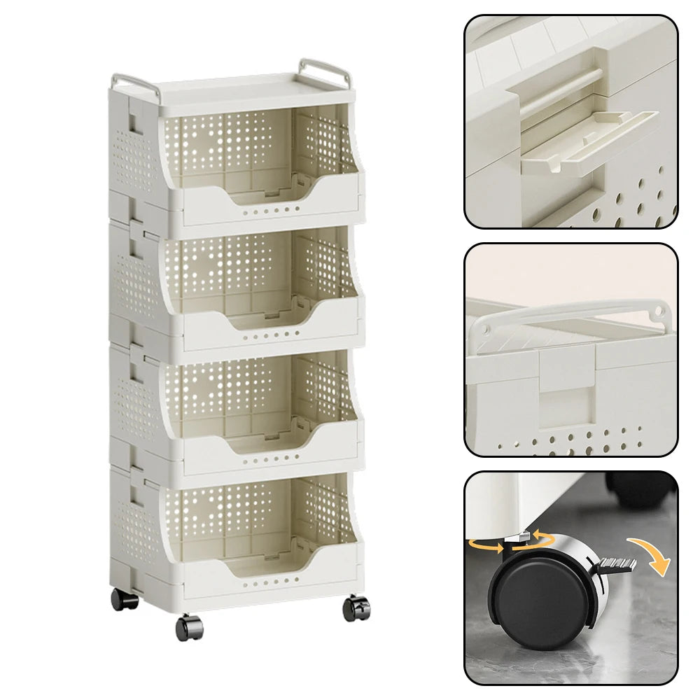 Rolling Storage Cart with Wheels - White Plastic Multi-Purpose Organizer for Kitchen, Bathroom, Bedroom Essentials Snack Storage