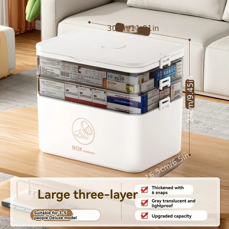 Portable Medicine Box Large Capacity Home First Aid Medical Kit Family Emergency Medicine Box with Multi-layer Drug Storage Case
