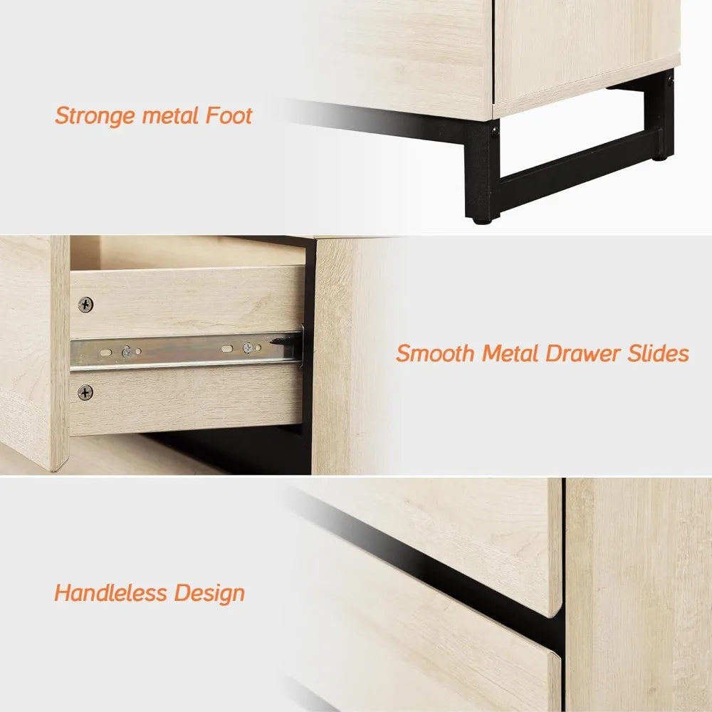 Nightstand with 3 Drawers for Bedroom, Modern Bedside Table with Square Iron Leg, Wood Rustic Side End Table