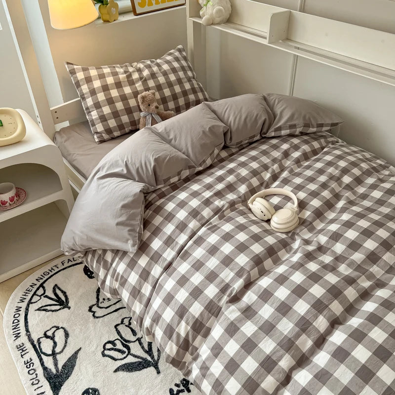 Wash Cotton Bedding Set Duvet Cover Pillowcases Bed Sheet Set Soft Comforter Cover Bed Linens Set Queen King Size Nordic Style