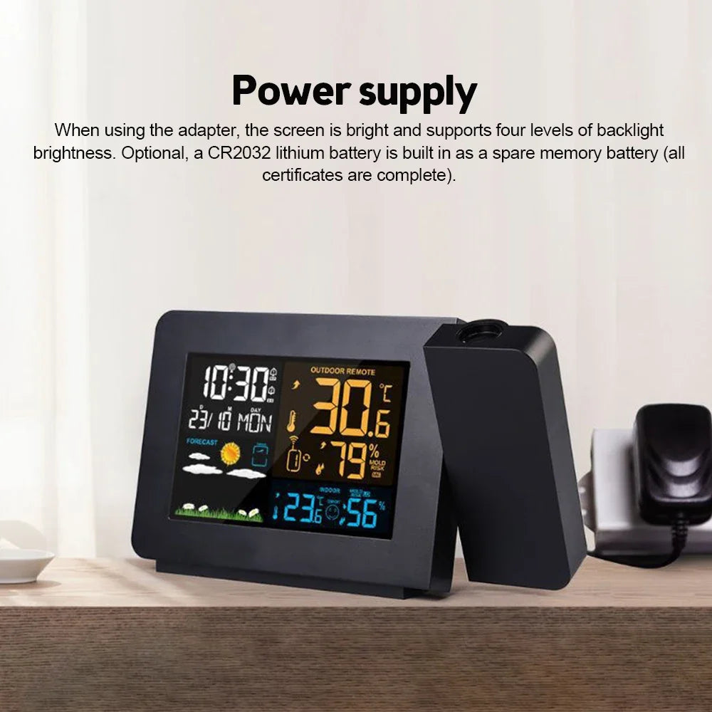 Smart Atomic Clock with Wireless Sensor - Auto Sync, Ceiling Projection, Temperature & Humidity Display for Home & Office