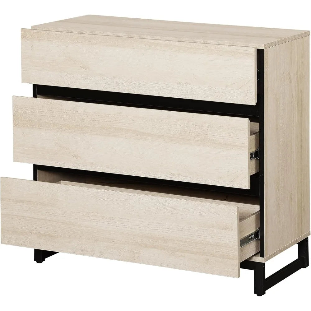 Nightstand with 3 Drawers for Bedroom, Modern Bedside Table with Square Iron Leg, Wood Rustic Side End Table