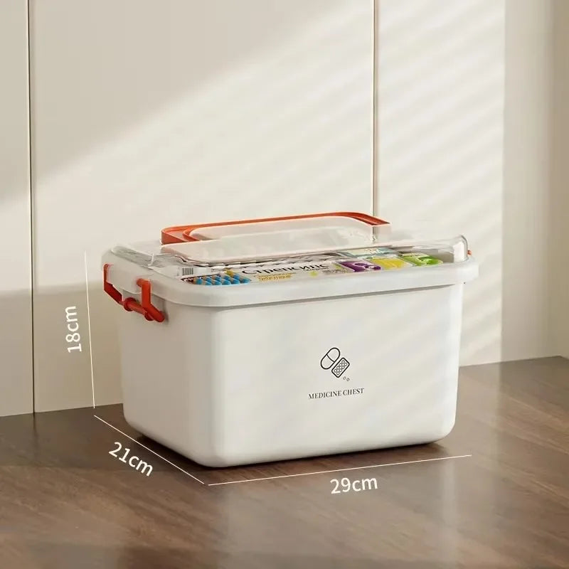 Portable Medicine Box Large Capacity Home First Aid Medical Kit Family Emergency Medicine Box with Multi-layer Drug Storage Cas