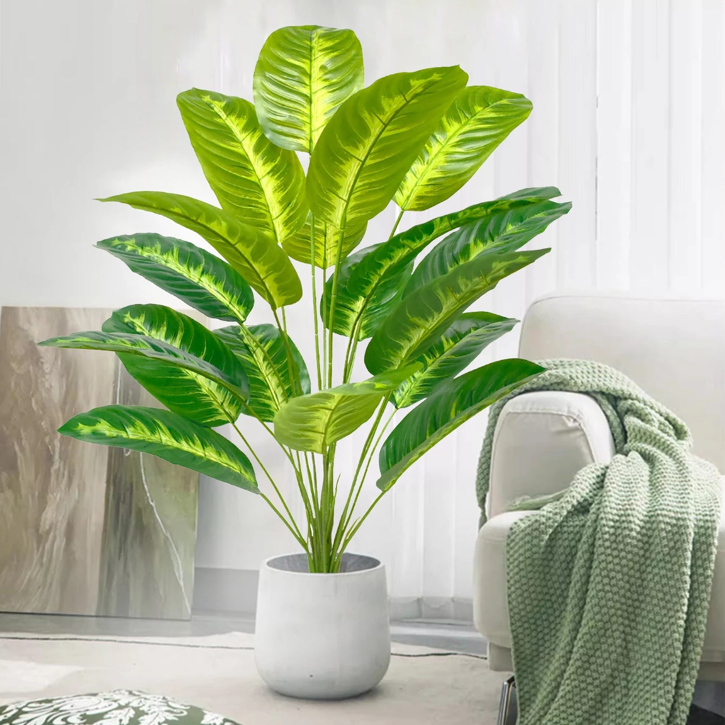 66-125cm 24 Leaf Large Tropical Palm Tree Fake Banana Plant Leaves Real Touch Strelitzia Reginae Plastic Plant for Home Garden