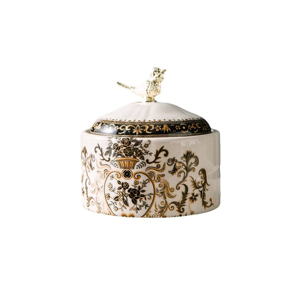 American retro ceramic bird jewelry jewelry storage box European ice cracked porcelain ornament