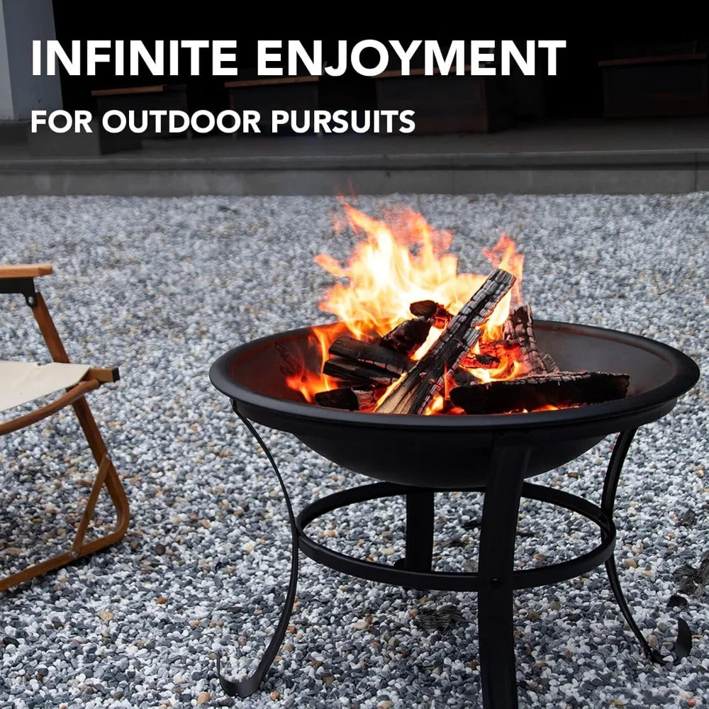 22 in Firepit for Outside Outdoor Small Fire Pit,Durable Firepit with Mesh Lid,Log Grate,and Fire Poker,Fire Pit for Outside Bac