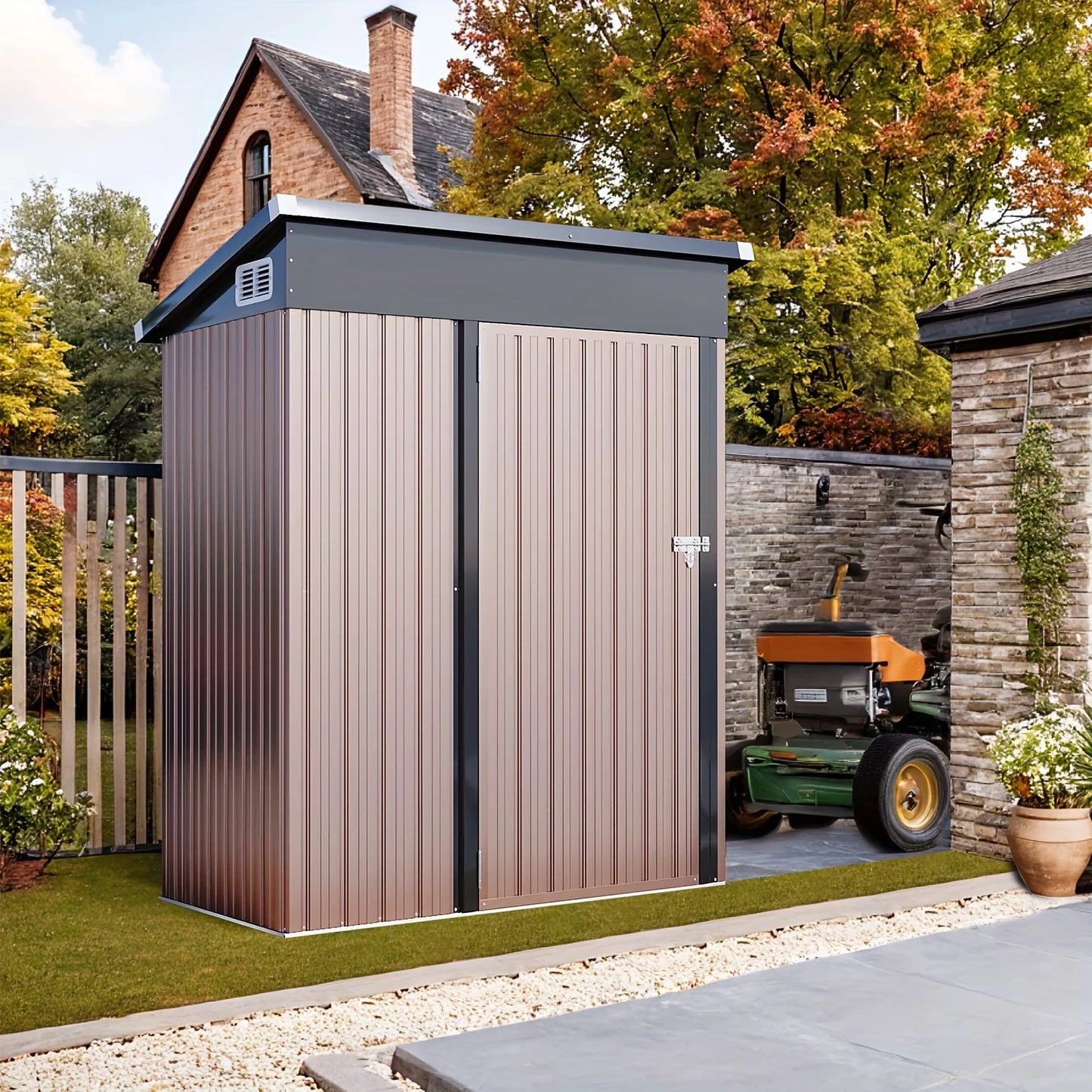 10x8 Ft Metal Outdoor Storage Shed with Air Vent and Lockable Door Waterproof Steel Garden Tool Storage Shed Kit