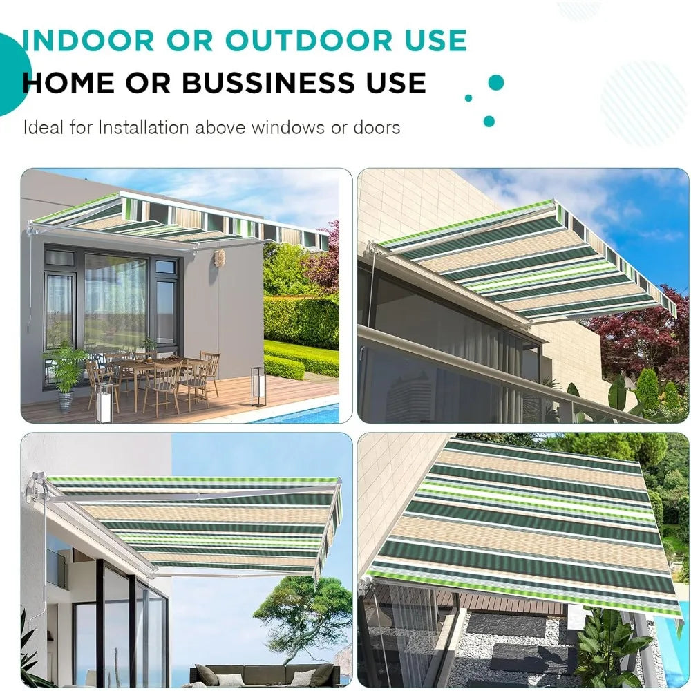13'×10' Patio Awning Retractable Awning Sun Shade Awning Cover Outdoor Patio Canopy Sunsetter Deck Awnings with Manual Crank Ha