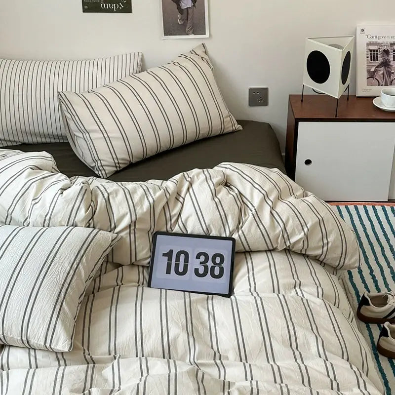 Classic Plaid Bedding Set No Filler Blue Green Duvet Cover Flat Sheet Pillowcases Single Full Queen Size BedSpread Home Textile