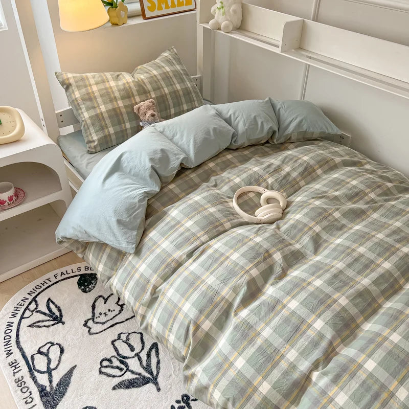 Wash Cotton Bedding Set Duvet Cover Pillowcases Bed Sheet Set Soft Comforter Cover Bed Linens Set Queen King Size Nordic Style