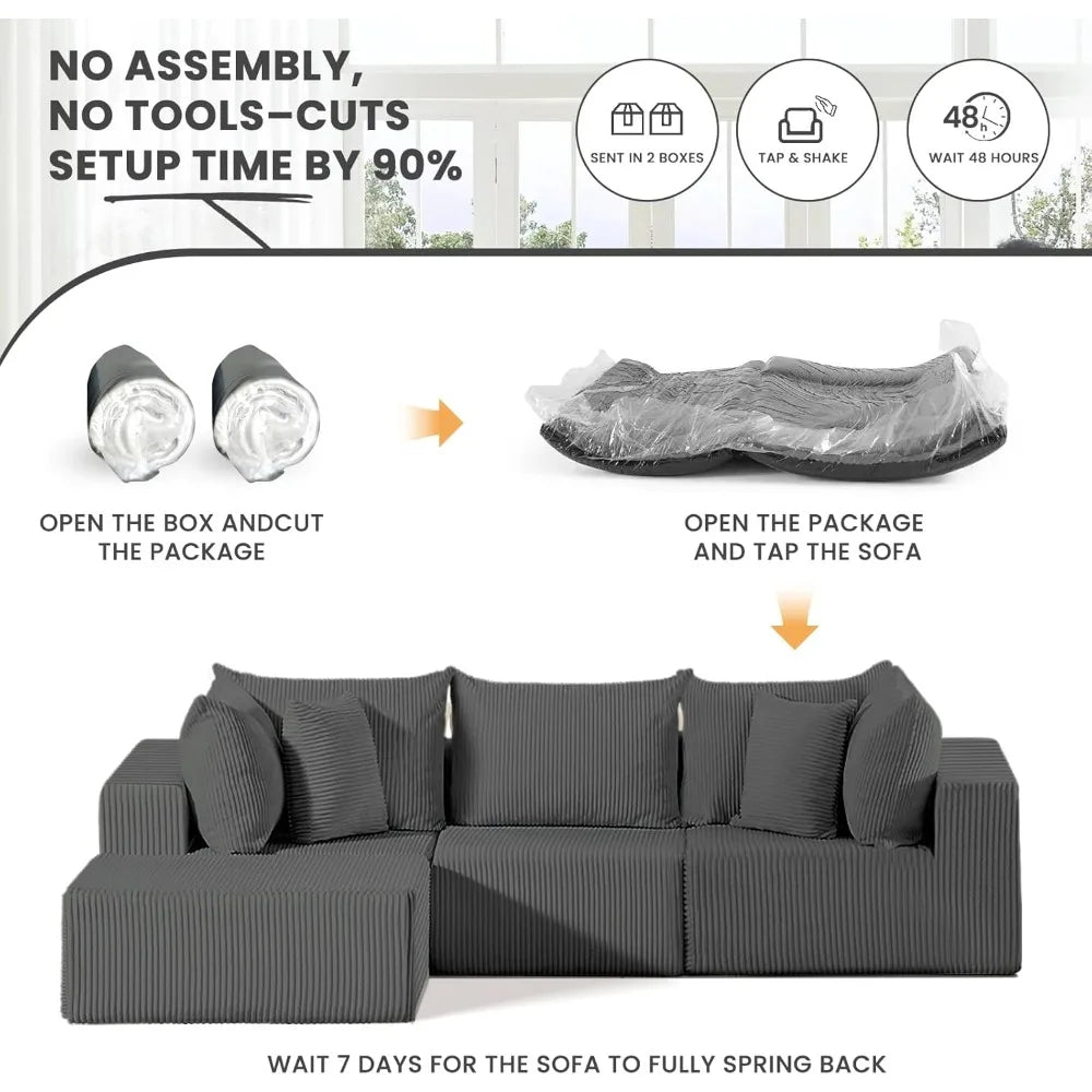 Cloud Sectional Couch,Modular Sectional Sofa with Deep Seat with Ottoman,Comfort L-Shaped Sofa with 7PCS Pillows,Modern Upholste