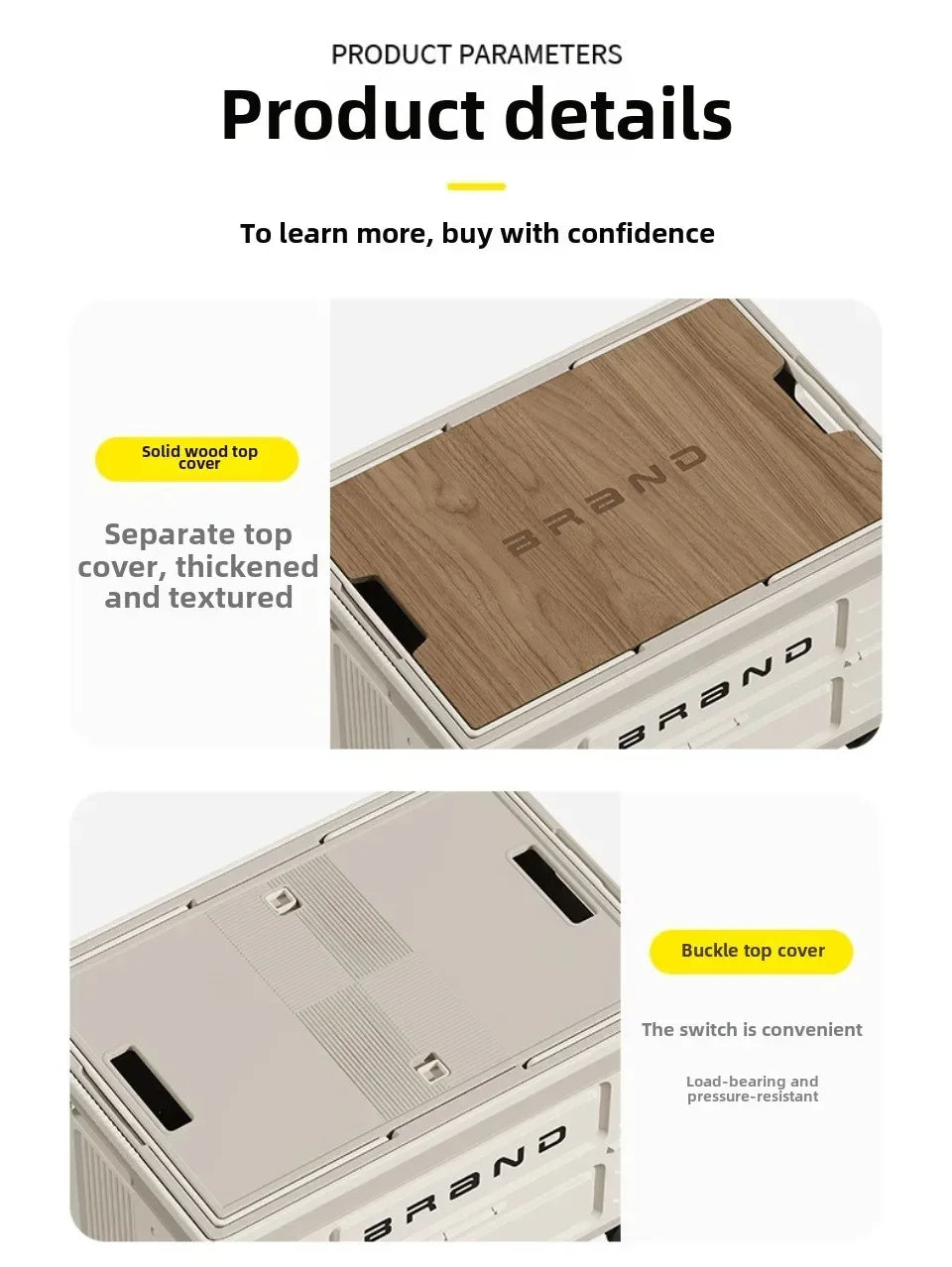 Camping Folding Box Outdoor Car Trunk Wooden Cover Camping Picnic Organizer Box Household Storage Storage Box with Wheels