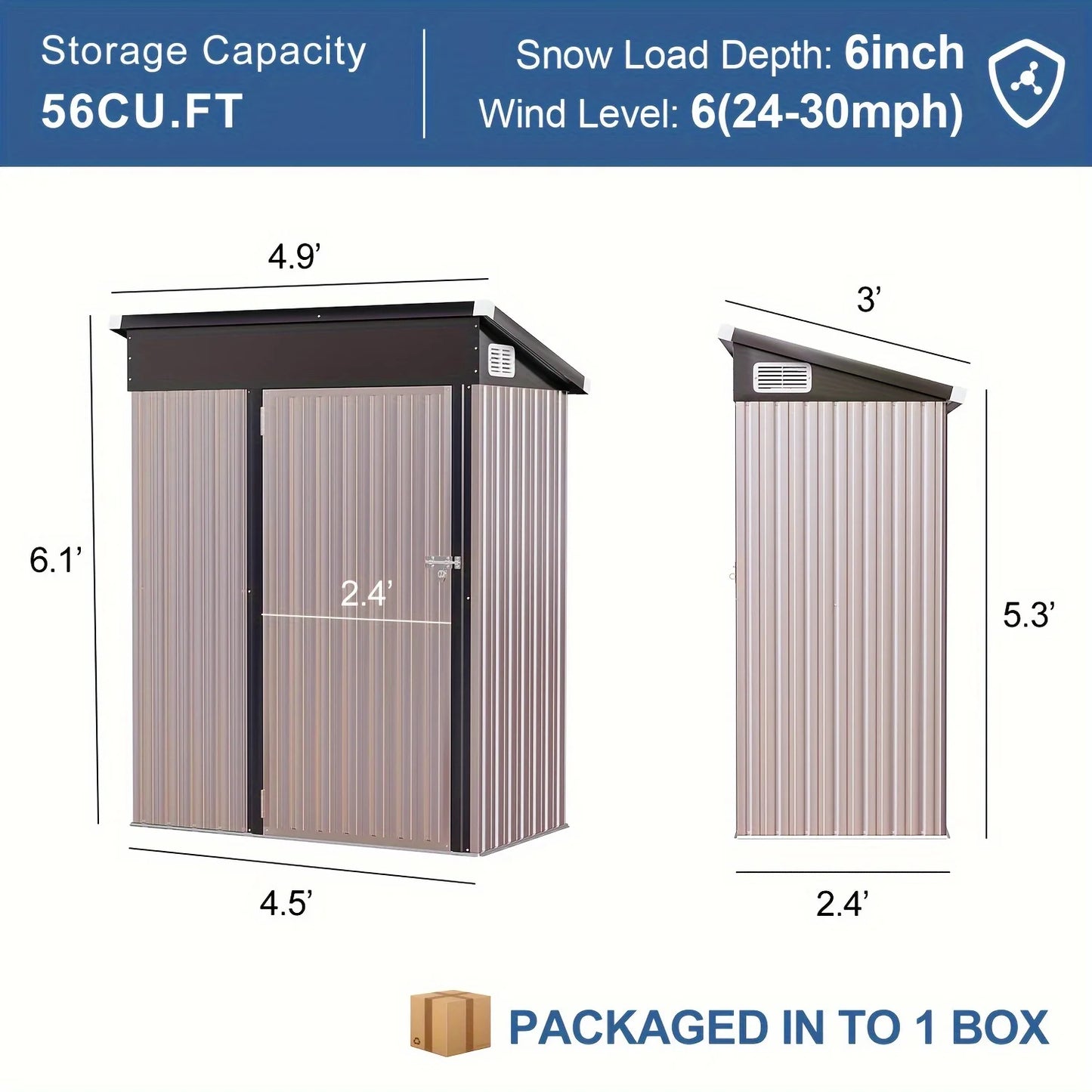 10x8 Ft Metal Outdoor Storage Shed with Air Vent and Lockable Door Waterproof Steel Garden Tool Storage Shed Kit