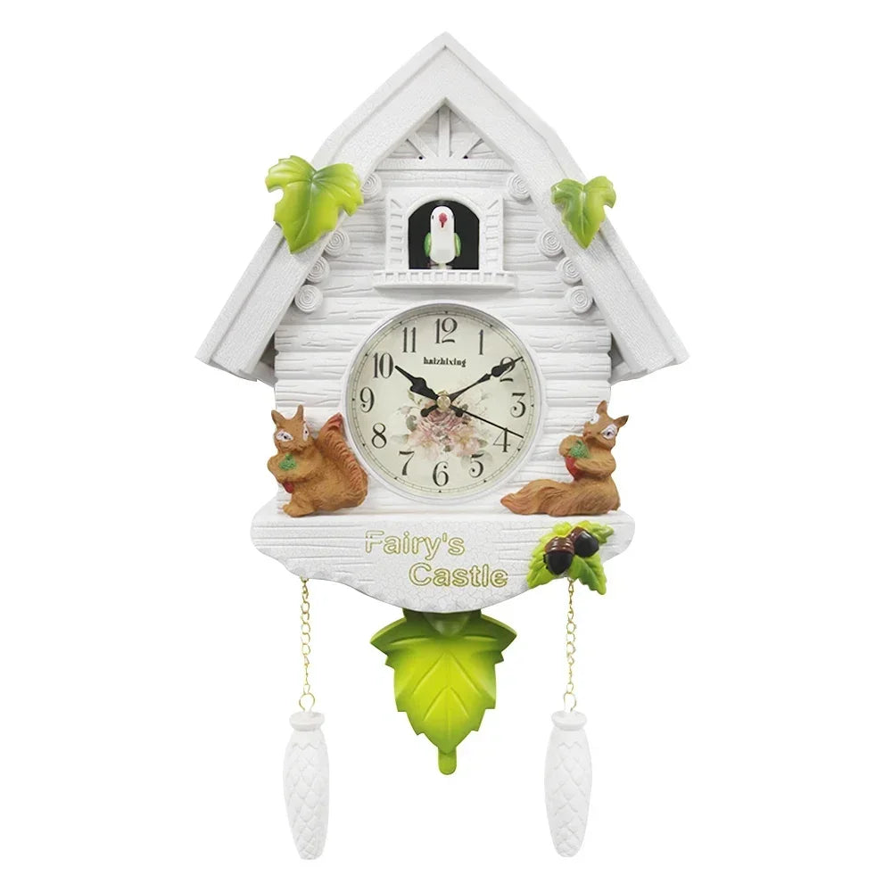 Cuckoo Clock Wall Clock Bird House Day Time Hourly Alarm Clocks Nordic Pendulum Wall Watch Decorations for Kids Home Living Room