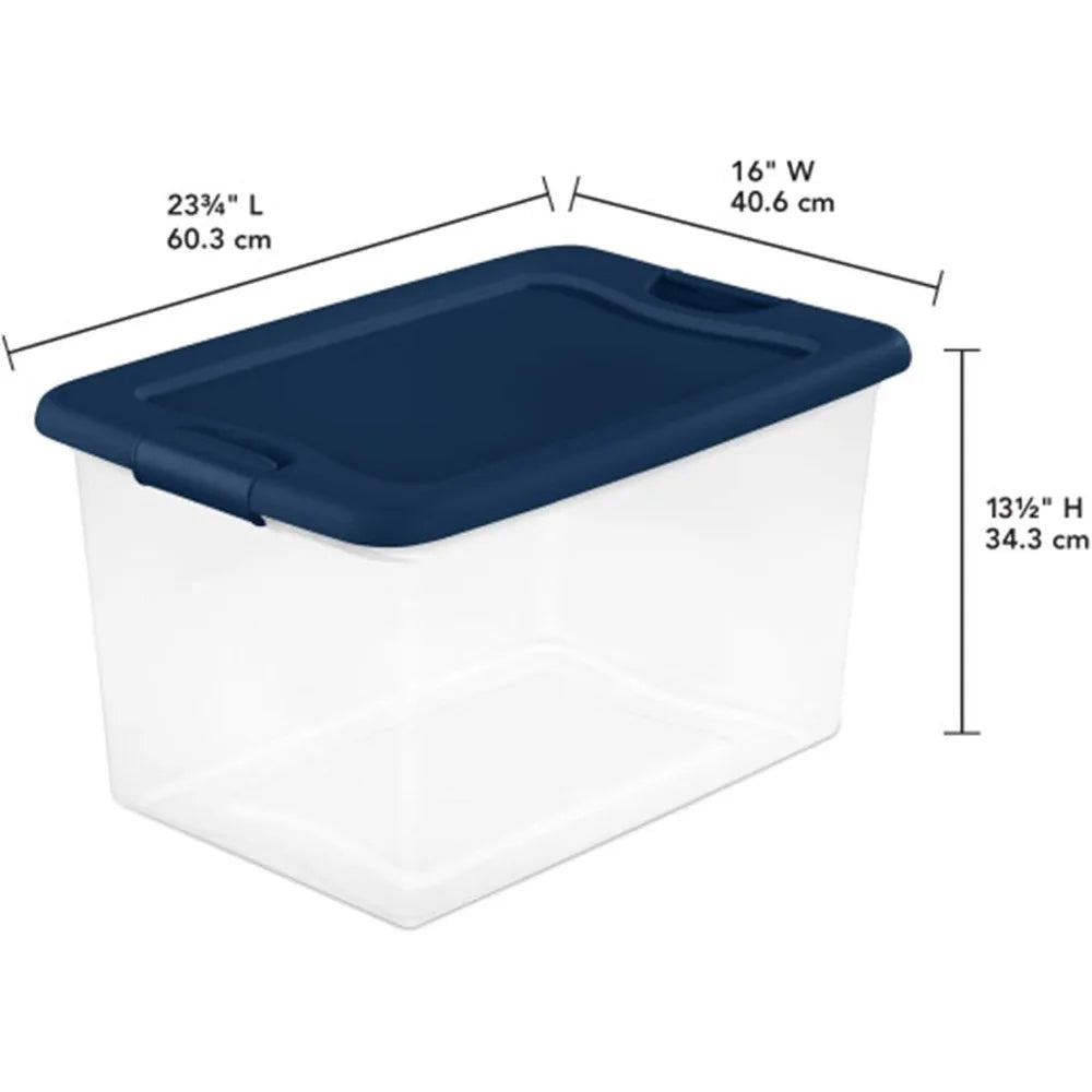 6-Pack Color Program, Large Clear Plastic Storage Bins with Lids, 64 Quart, Blue - Stackable Organizing Container Boxes for Clo