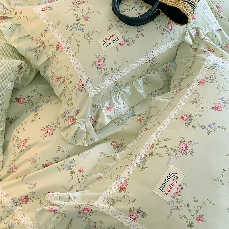 100% Cotton Spring Garden Flowers Botanical Chic Ruffles Soft Comfortable Double Queen (1Duvet Cover+1Bed Sheet+2Pillowcases)