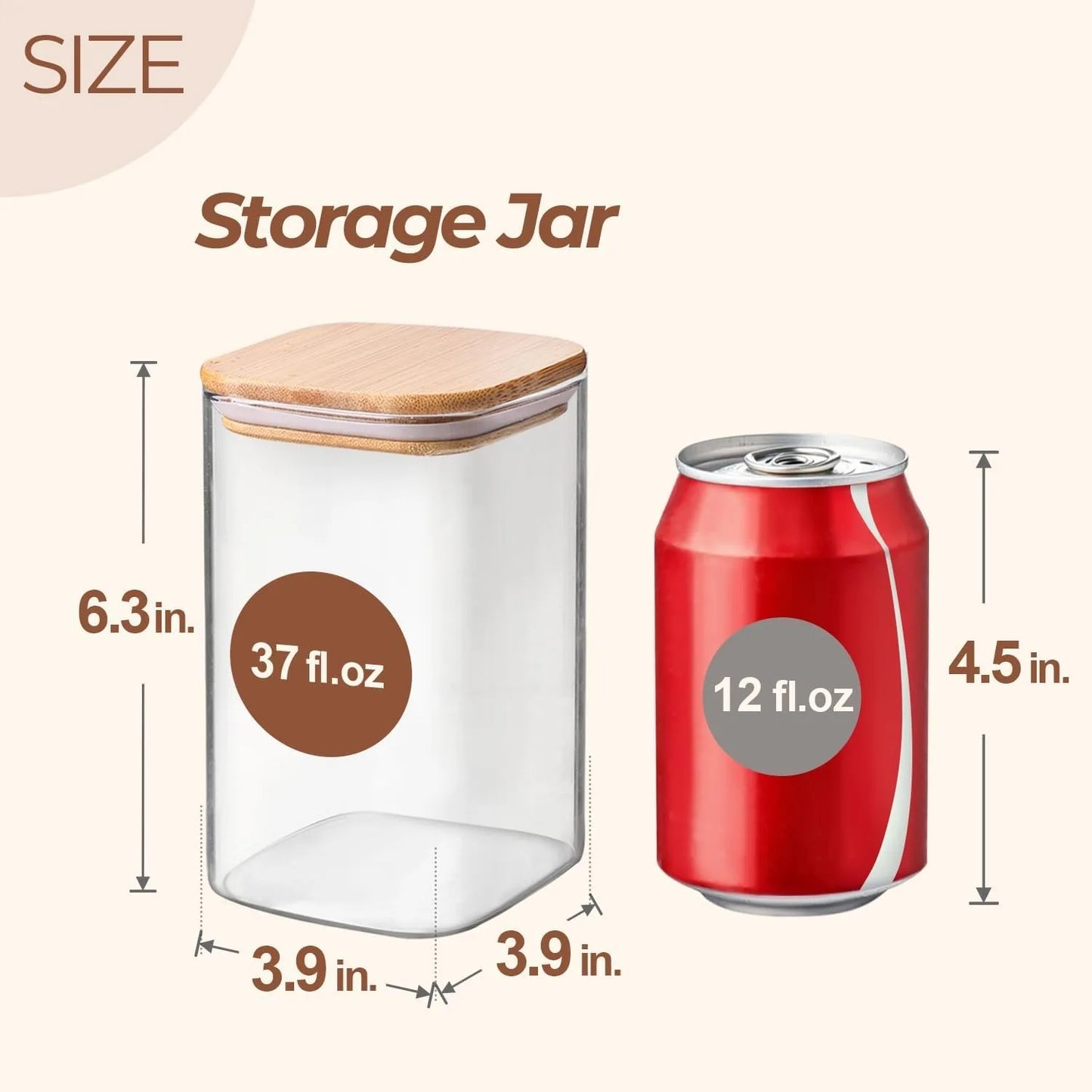37oz Glass Storage Containers with Lids, Glass Jars with Lids, Clear Food Storage Jar, Square Glass Canister Set of 9, Pantry