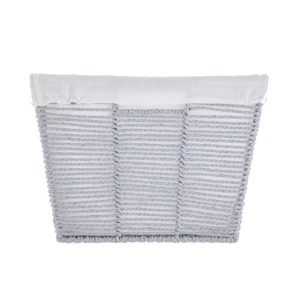 Medium Grey Twisted Paper Rope Storage Basket with Removable Liner Modern Design Cutout Handles Easy Clean Decorative Organizing