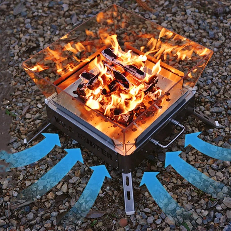 Smilodon-Camping Stainless Steel Folding Bonfire Stove Portable Wood Burner Campfire Furnace Outdoor Fire Wood BBQ Stove