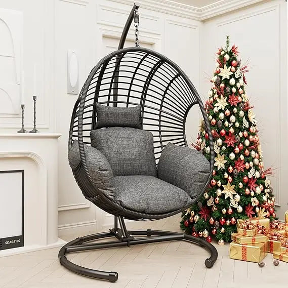 Hanging Egg Chair with Stand - Egg Swing Chair Outdoor Indoor Patio Wicker Chair Swing Hammock Egg Chairs 400lbs Capacity for Ou