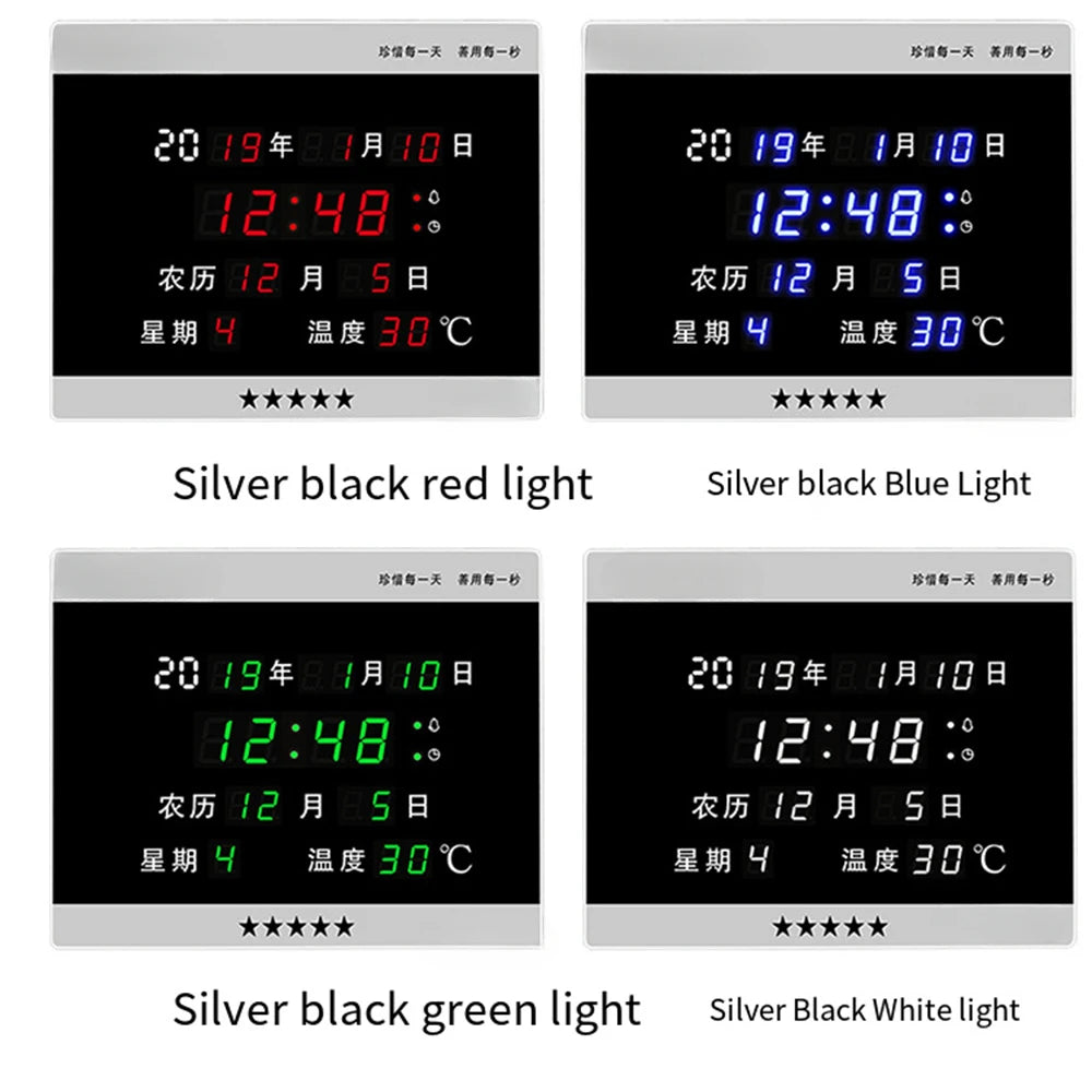 LED Perpetual Calendar Electronic Clock Digital Wall Clock Alarm Hourly Chiming Temperature Table Clocks Living Room Decoration
