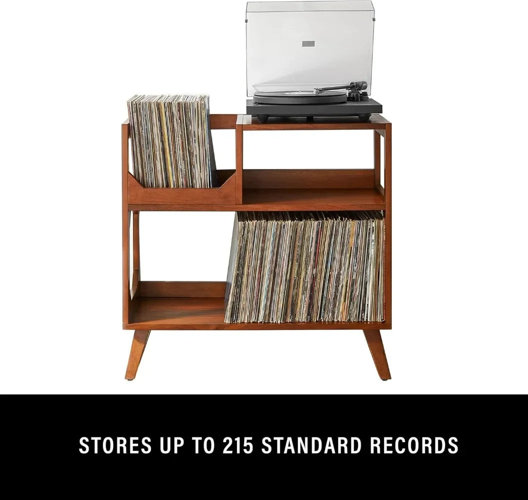 Asheville Mid-Century Modern Media Console Record Player Stand, Storage for Vinyl Records, Walnut, Medium