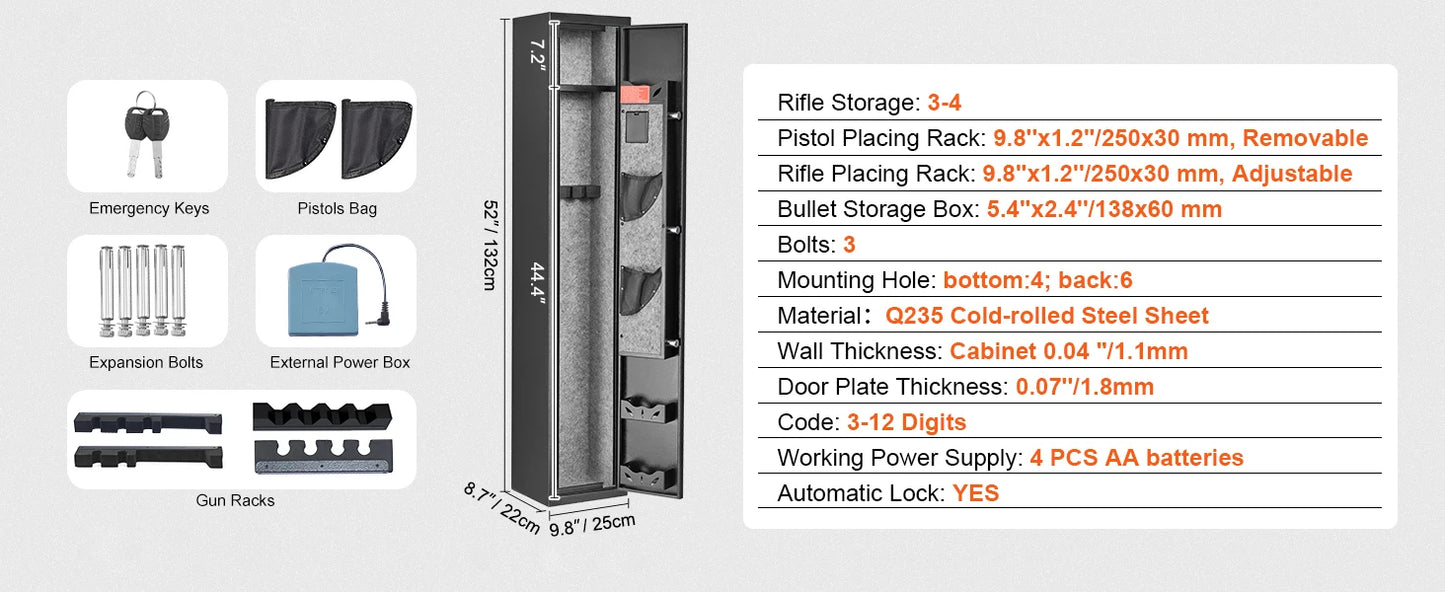SucceBuy 3-8 Rifles Gun Safe with Digital Keypad & Lock Gun Storage Cabinet with Removable Storage Shelf for Long Gun Pistols