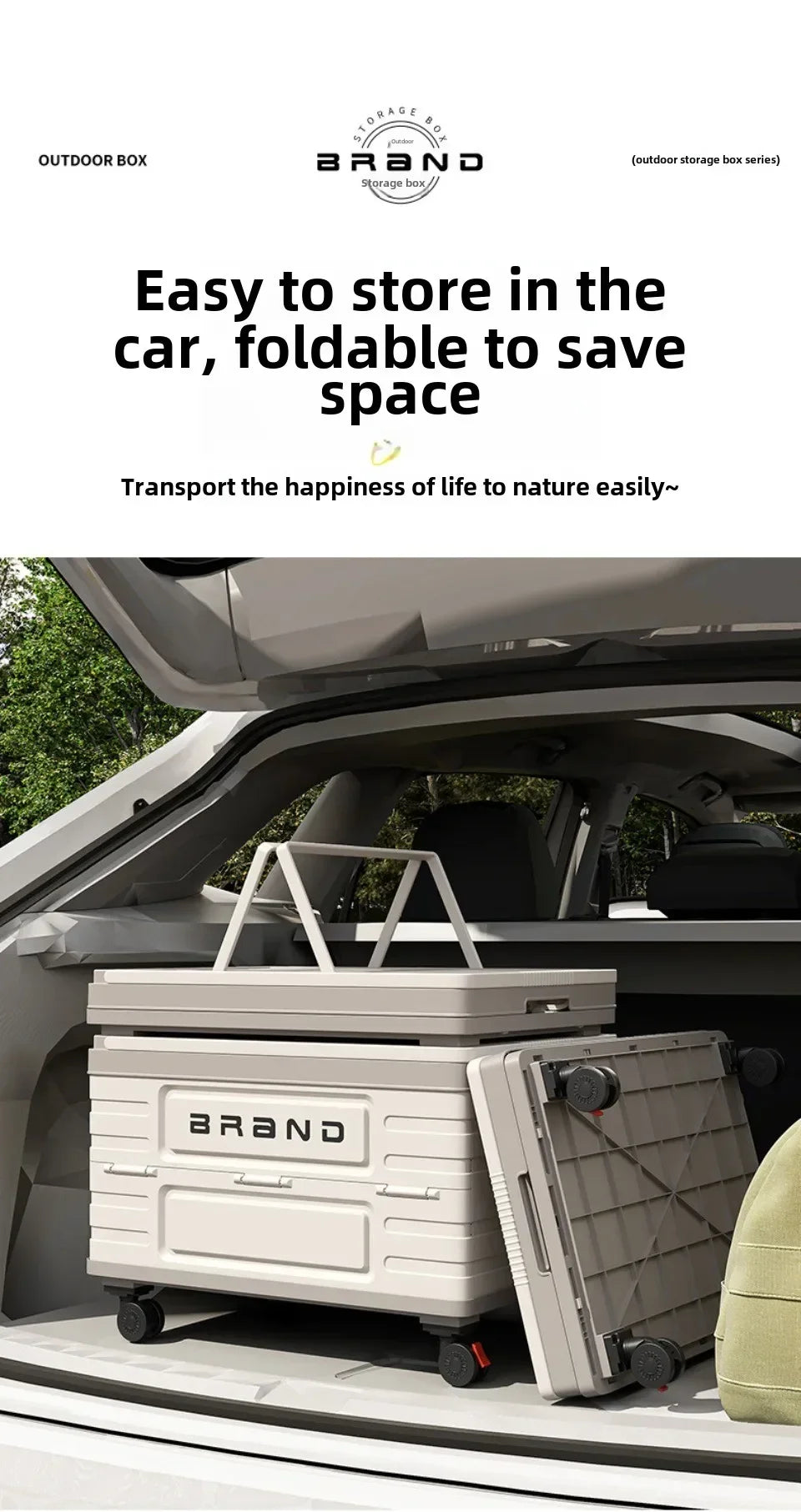 Camping Folding Box Outdoor Car Trunk Wooden Cover Camping Picnic Organizer Box Household Storage Storage Box with Wheels
