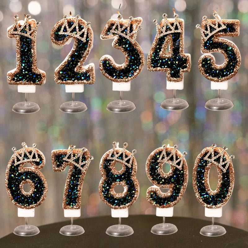 Black Crown Digital Candles 0-9 Number Cake Topper Decoration Wedding Party Anniversary Date Baby Shower Party Decorations