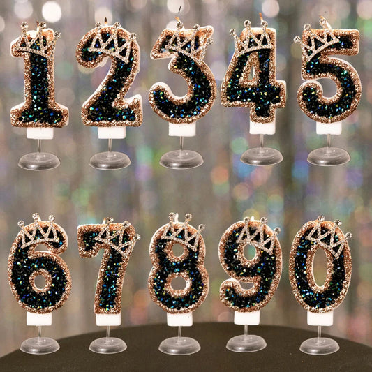 Black Crown Digital Candles 0-9 Number Cake Topper Decoration Wedding Party Anniversary Date Baby Shower Party Decorations