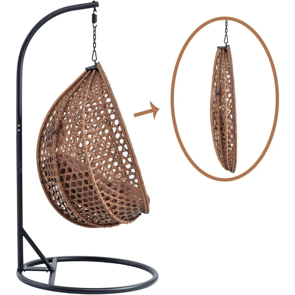 Standing vine hanging egg swing chair, foldable basket indoor or outdoor, cushion and pillow relaxation swing chair