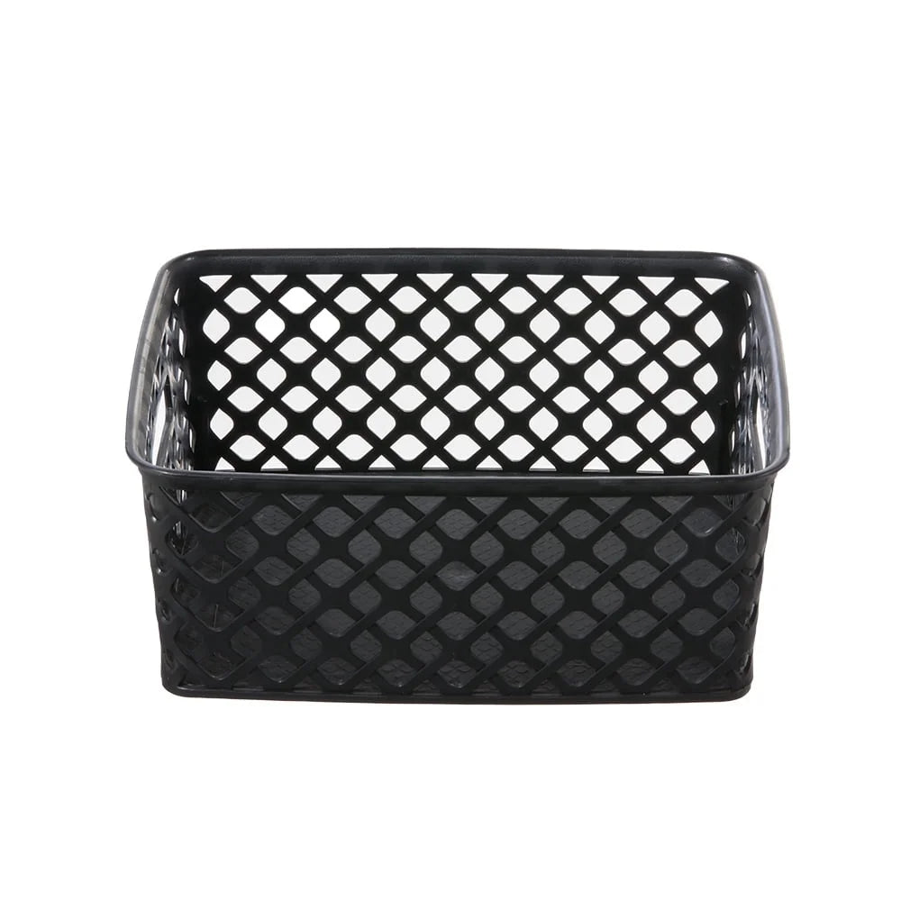 Set of 4 Small Decorative Plastic Storage Baskets with Cut-Out Handles Organizing Toys Tools Pantry Garage and More