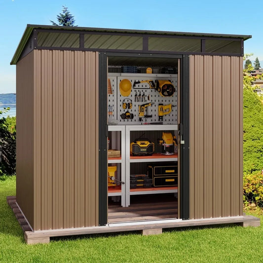 Outdoor Storage Shed Metal Garden Shed with Sliding Lockable Doors, Versatile Tool Bike Shed with Transparent Panel Windows